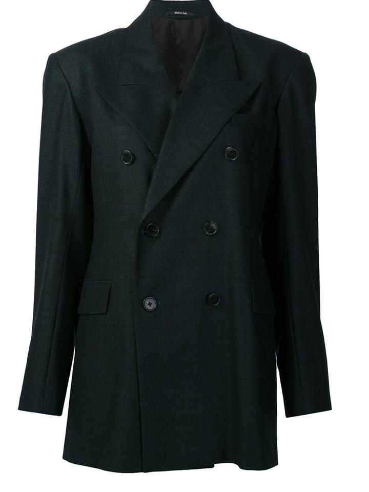 Maison Margiela Double Breasted Peacoat, Women's, Size: 40, Green, Spandex/elastane/viscose/virgin Wool