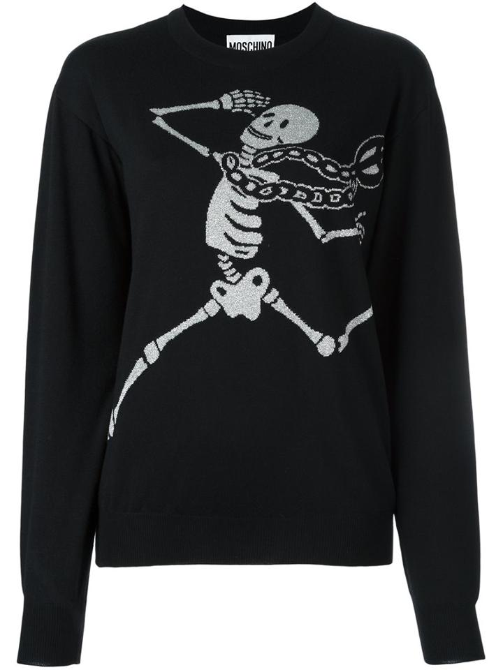Moschino Skeleton Intarsia Jumper, Women's, Size: Xs, Black, Polyester/rayon/virgin Wool