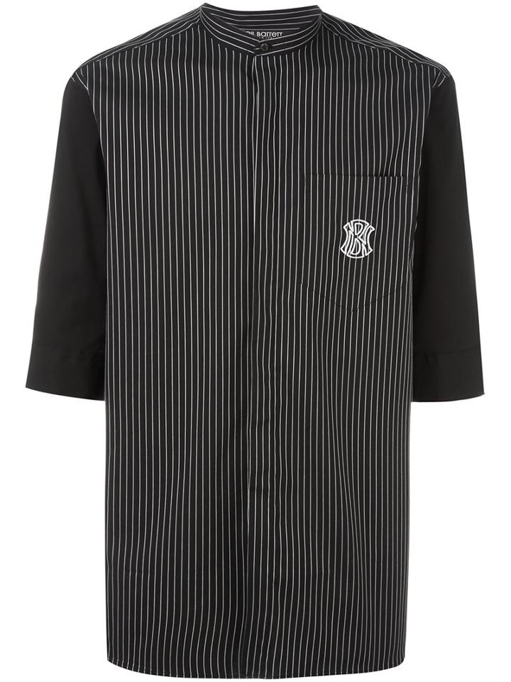 Neil Barrett Striped Shirt, Men's, Size: 43, Black, Cotton/polyamide/spandex/elastane