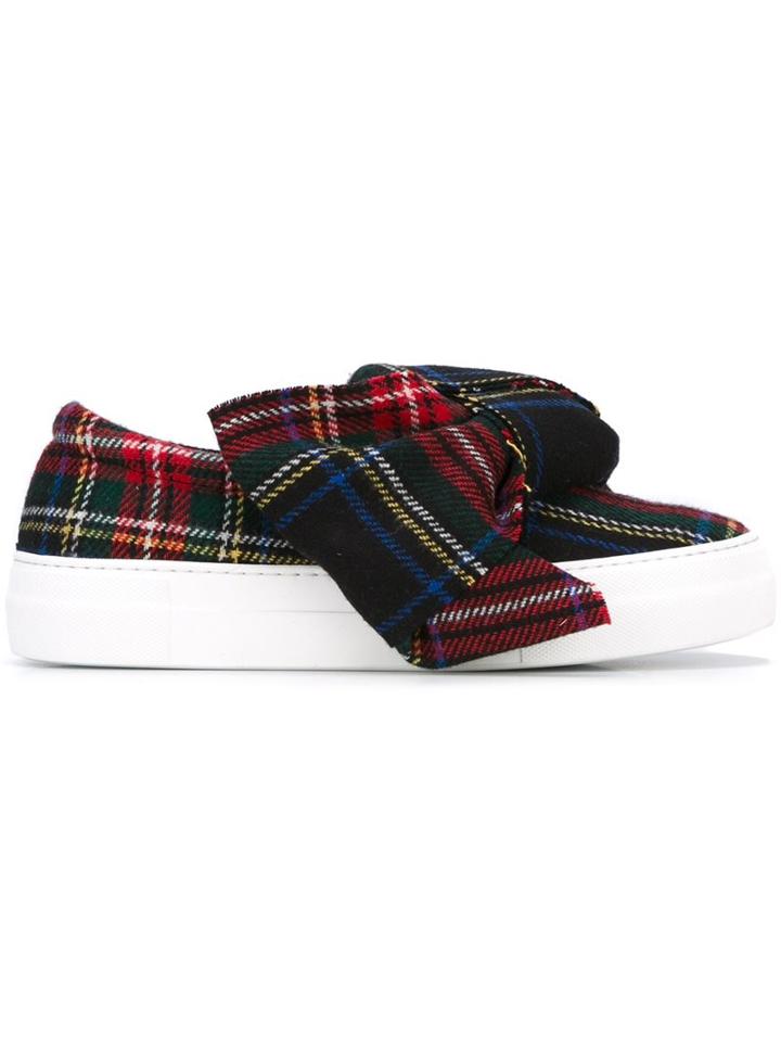 Joshua Sanders Bow Tartan Slip-on Sneakers