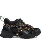Gucci Flashtrek Leather Sneaker With Crystals - Black