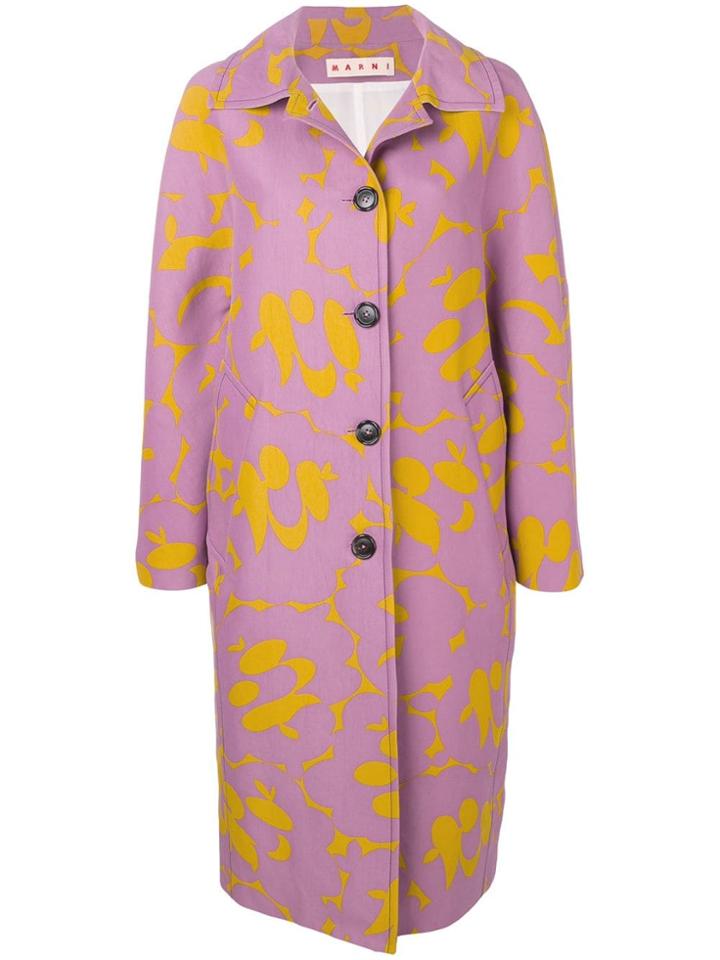 Marni Geometric Print Single-breasted Coat - Pink