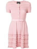 Boutique Moschino Ribbed Button Up Dress With Frills - Pink & Purple