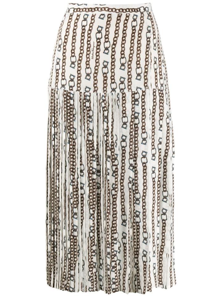 Salvatore Ferragamo Pleated Midi Skirt - White
