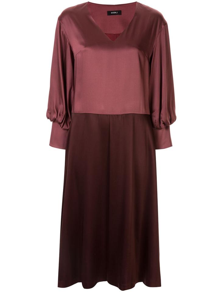 Goen.j Balloon-sleeved Two-tone Dress - Red