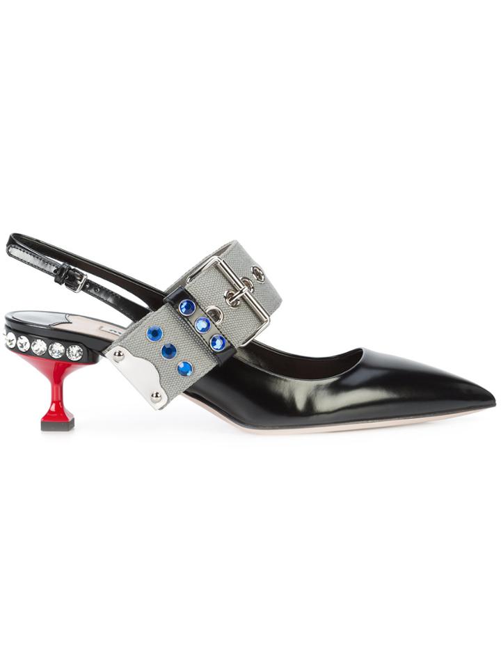 Miu Miu Crystal Embellished Mules - Black