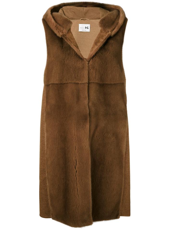 Sleeveless Hooded Fur Jacket - Women - Mink Fur/wool - 44, Brown, Mink Fur/wool, Manzoni 24