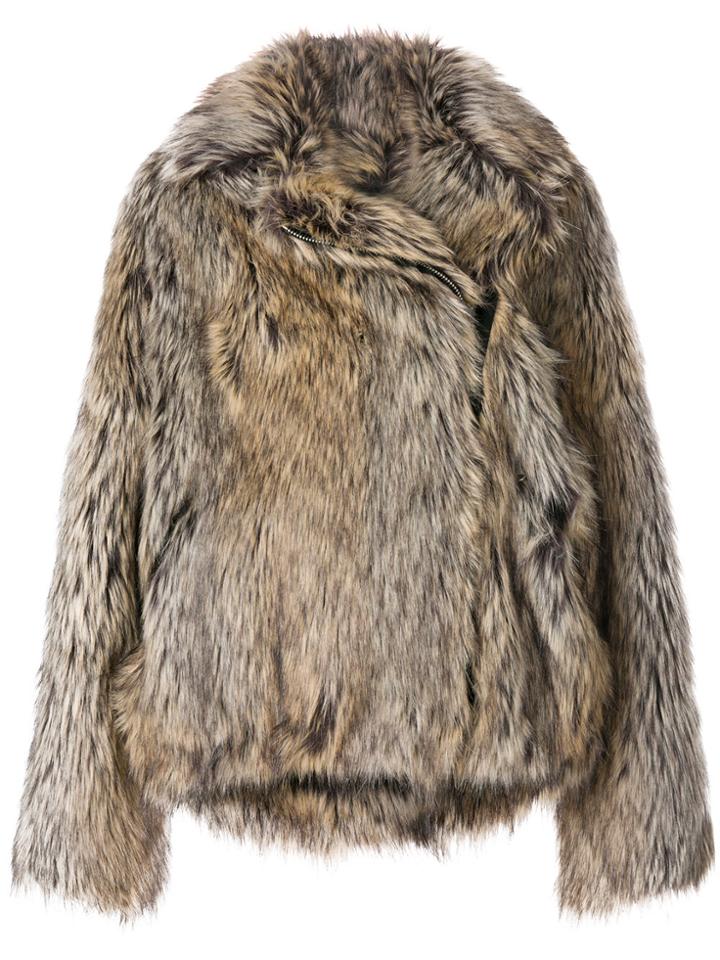 Circus Hotel Furry Detail Jacket - Brown