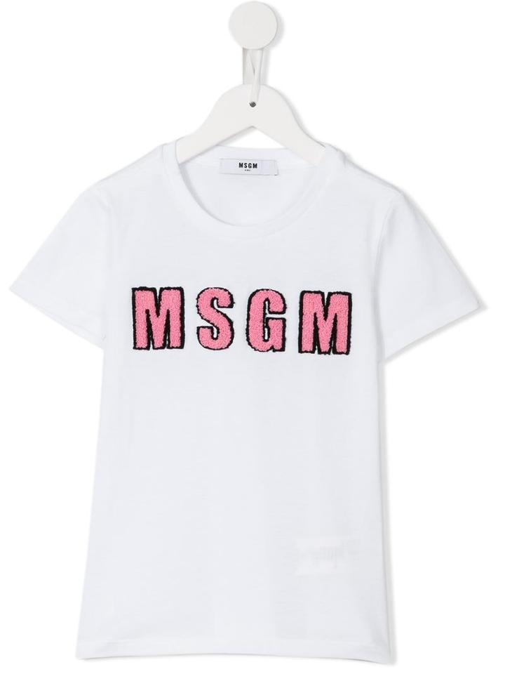 Msgm Kids Furry Logo Patch T-shirt, Girl's, Size: 10 Yrs, White