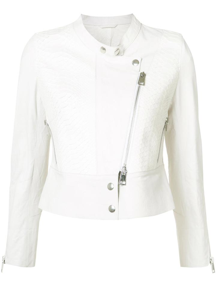 Sylvie Schimmel Collarless Biker Jacket, Women's, Size: 36, White, Lamb Skin/python Skin