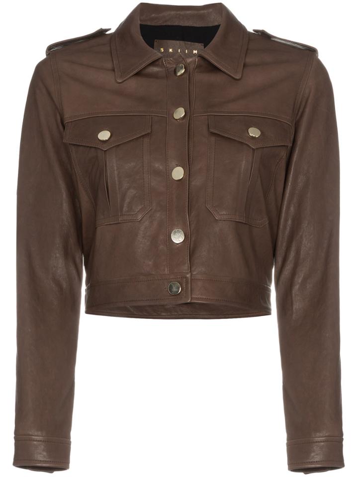 Skiim Crop Leather Jacket - Brown
