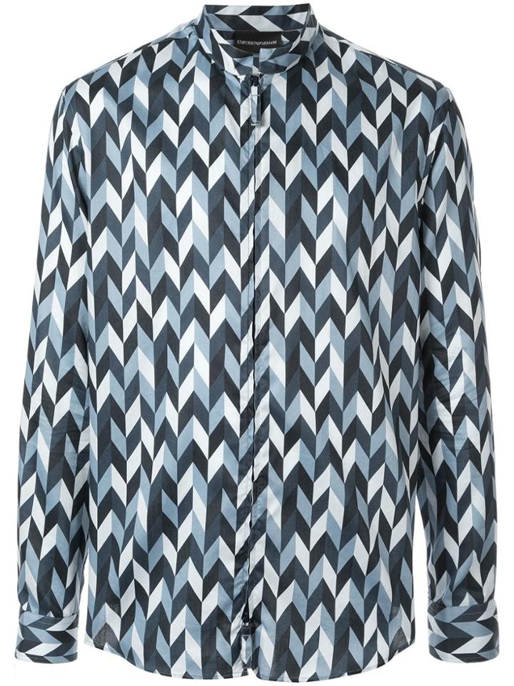 Emporio Armani Geometric Pattern Zip-up Shirt - Blue