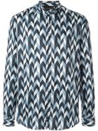 Emporio Armani Geometric Pattern Zip-up Shirt - Blue