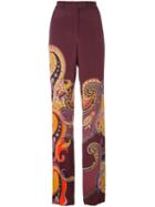 Etro Paisley Print Straight Trousers, Women's, Size: 42, Pink/purple, Silk/spandex/elastane