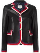 Gucci Sylvie Web Trim Leather Jacket, Women's, Size: 46, Black, Lamb Skin/viscose/cotton/silk