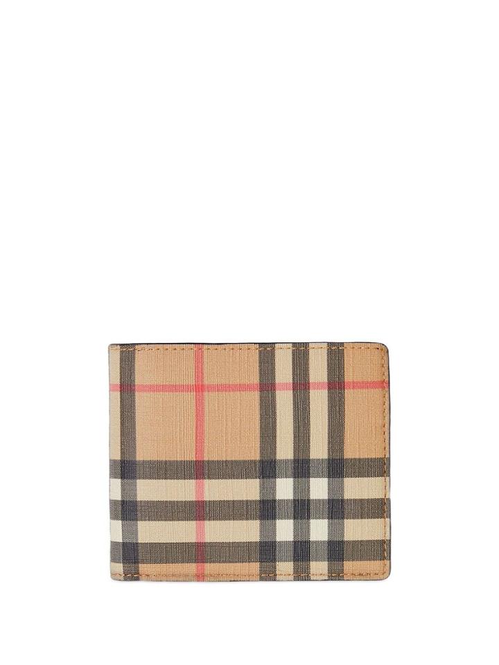 Burberry Vintage Check E-canvas Wallet With Id Card Case - Brown
