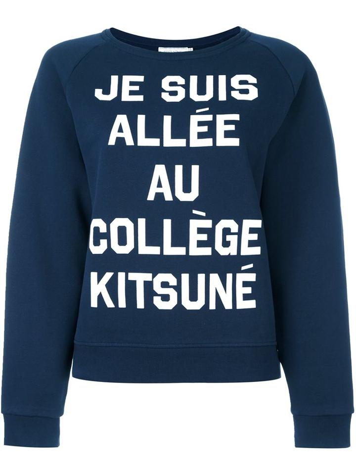 Maison Kitsuné Logo Print Sweatshirt, Women's, Size: Xl, Blue, Cotton