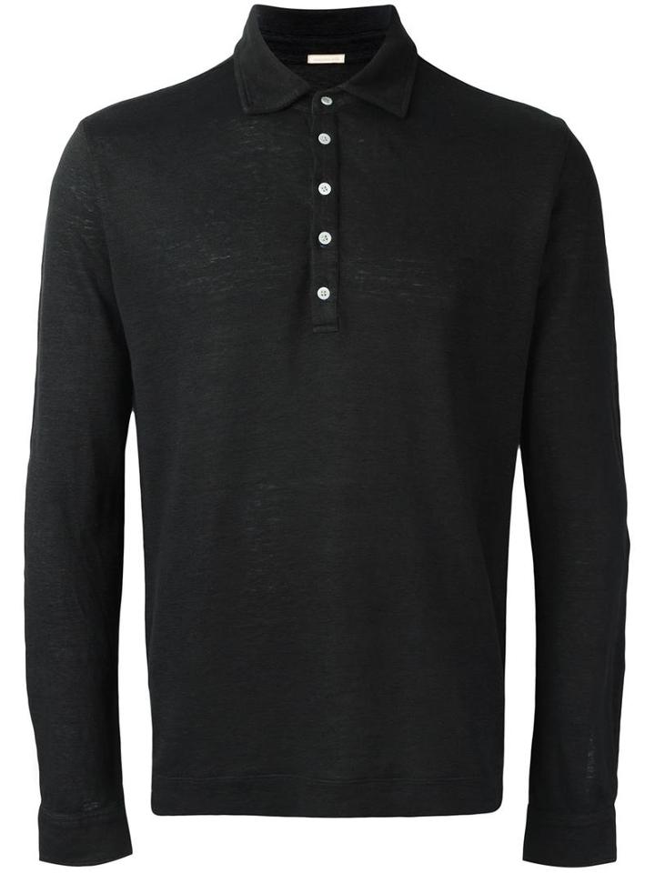 Massimo Alba Longsleeved Polo Shirt, Men's, Size: Large, Black, Linen/flax