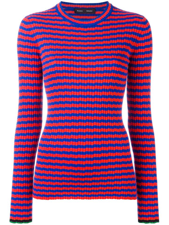 Proenza Schouler Ribbed Striped Jumper, Women's, Size: Large, Blue, Silk/cashmere