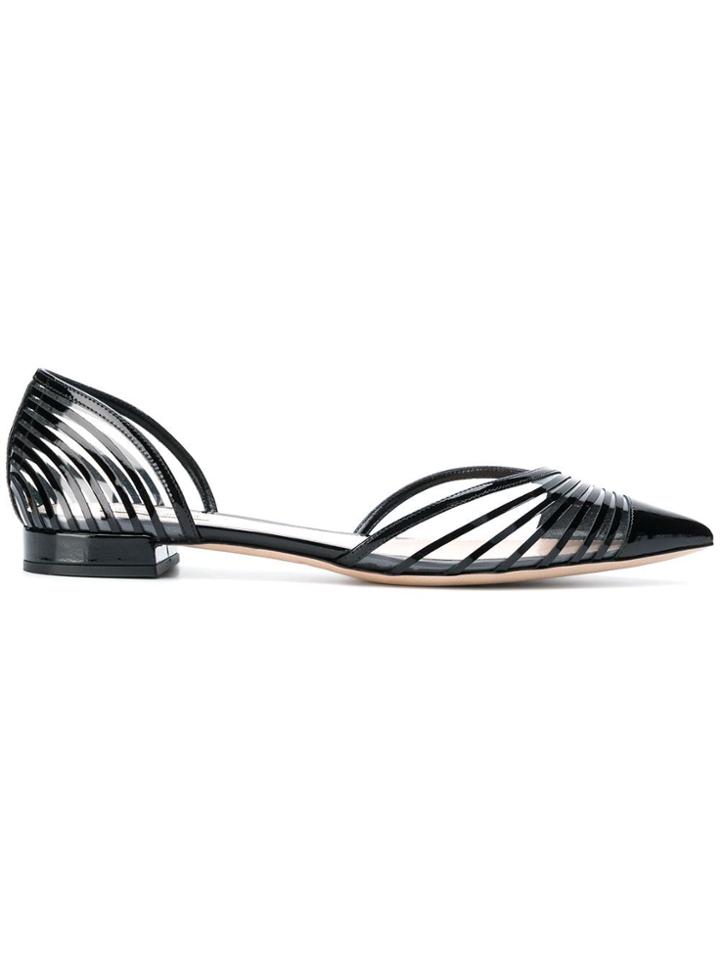 Giorgio Armani Plissé Pointed Ballerinas - Black