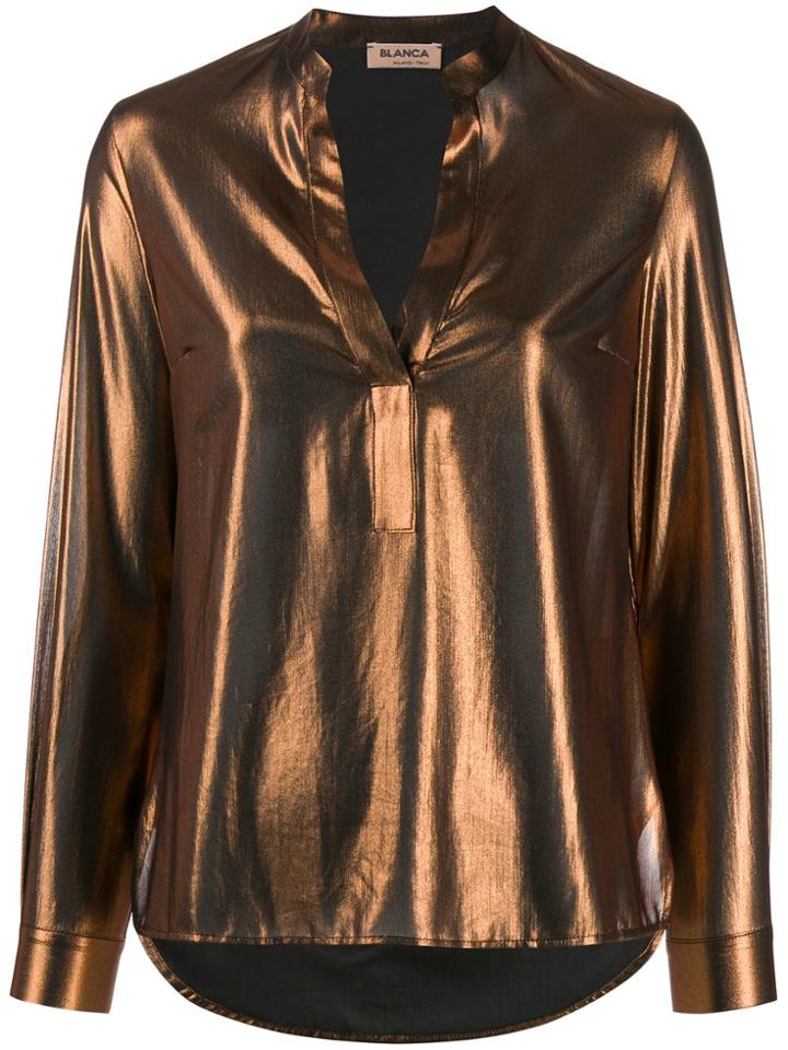 Blanca Metallic Long Sleeve Blouse - Brown