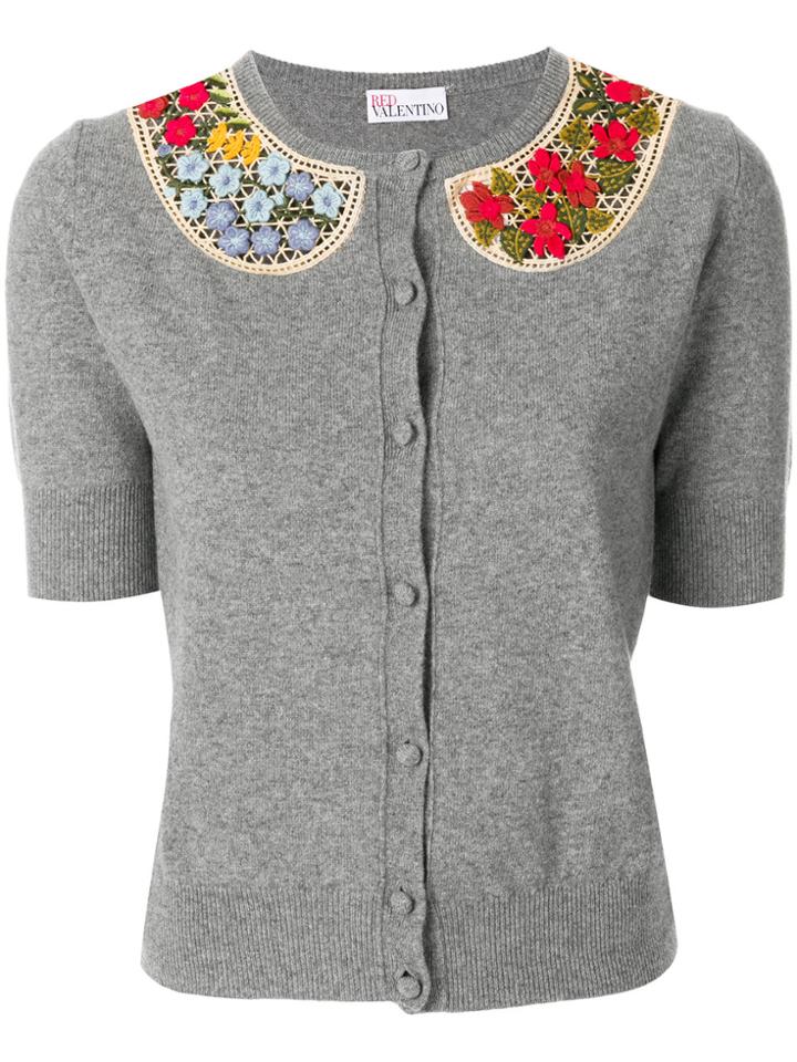Red Valentino Embroidered Collar Cardigan - Grey
