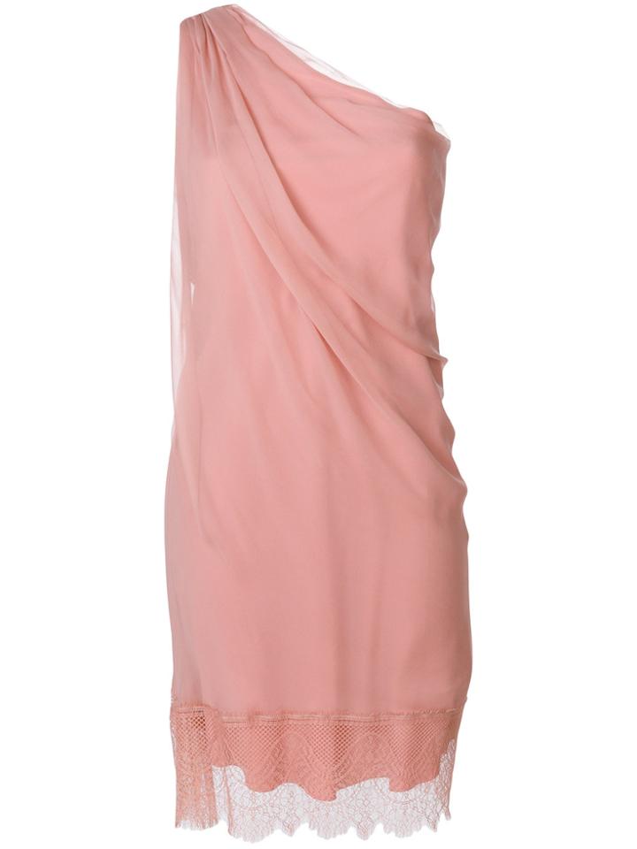 Alberta Ferretti Abito Lace Trim Asymmetric Dress - Pink & Purple