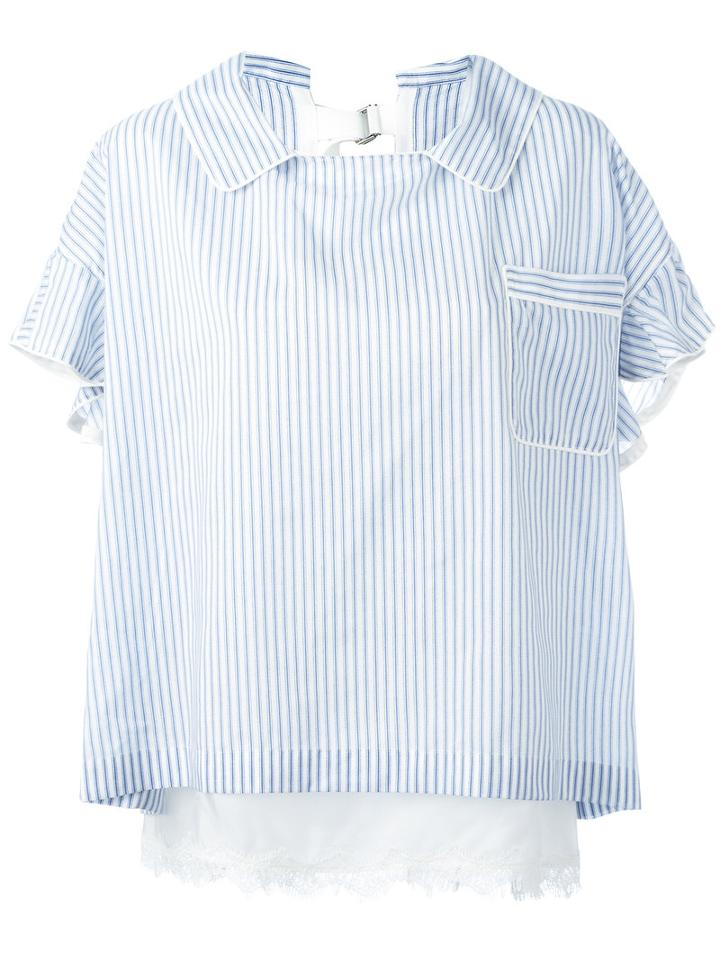 Sacai Striped Collar Top, Women's, Size: 2, Blue, Polyester/nylon/cupro