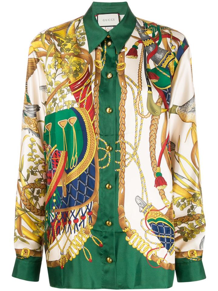 Gucci Silk Nature-inspired Motifs Shirt - Neutrals