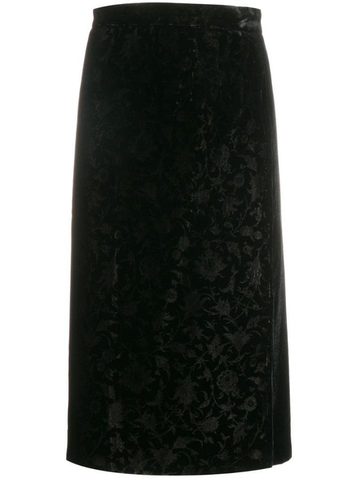 Valentino Pre-owned 1980's Floral Jacquard Pencil Skirt - Black