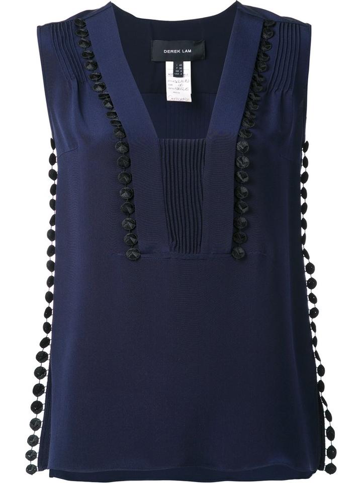 Derek Lam Ribbed Embroidered Detail Top, Women's, Size: 42, Blue, Silk