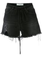 Off-white Frayed Denim Shorts, Women's, Size: 28, Black, Cotton/polyester/spandex/elastane