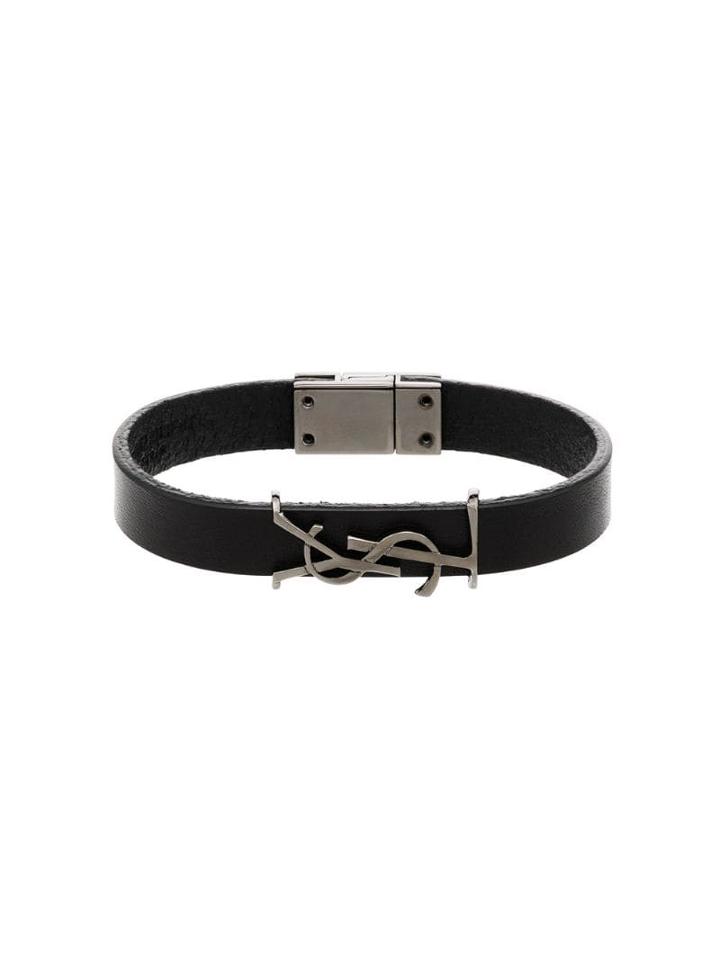 Saint Laurent Leather Logo Bracelet - Black