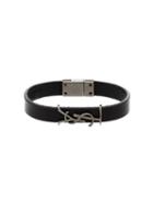 Saint Laurent Leather Logo Bracelet - Black