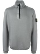 Stone Island Zip Collar Sweatshirt, Men's, Size: Large, Grey, Cotton
