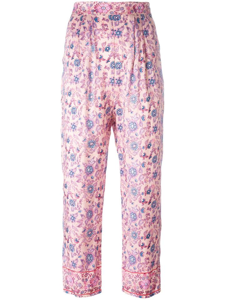 Masscob Cropped Floral Trousers, Women's, Size: 40, Pink/purple, Silk