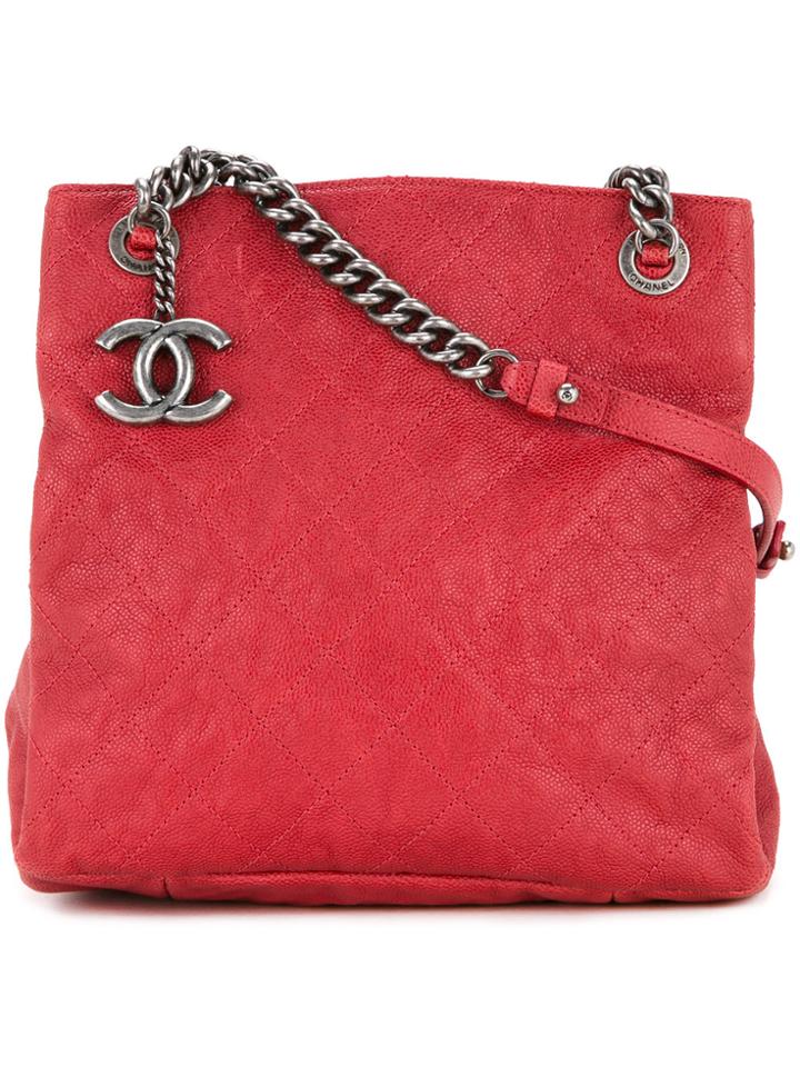 Chanel Vintage Quilted Cc Single Chain Shoulder Bag - Red