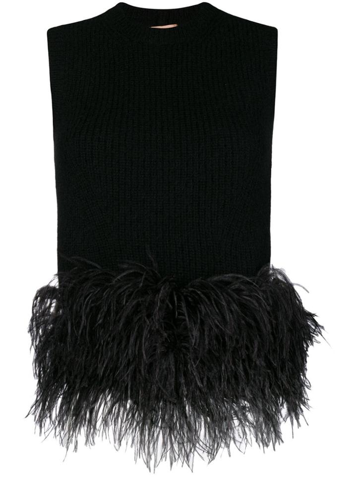No21 Sleeveless Feather Trim Sweater - Black