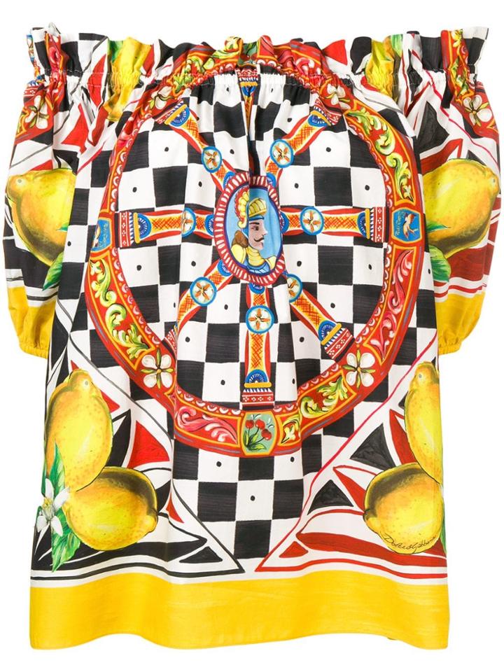Dolce & Gabbana Printed Bardot Top - Yellow