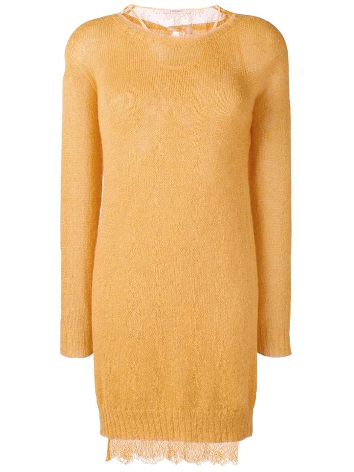 Twin-set Lace Under Layer Sweater Dress - Yellow & Orange