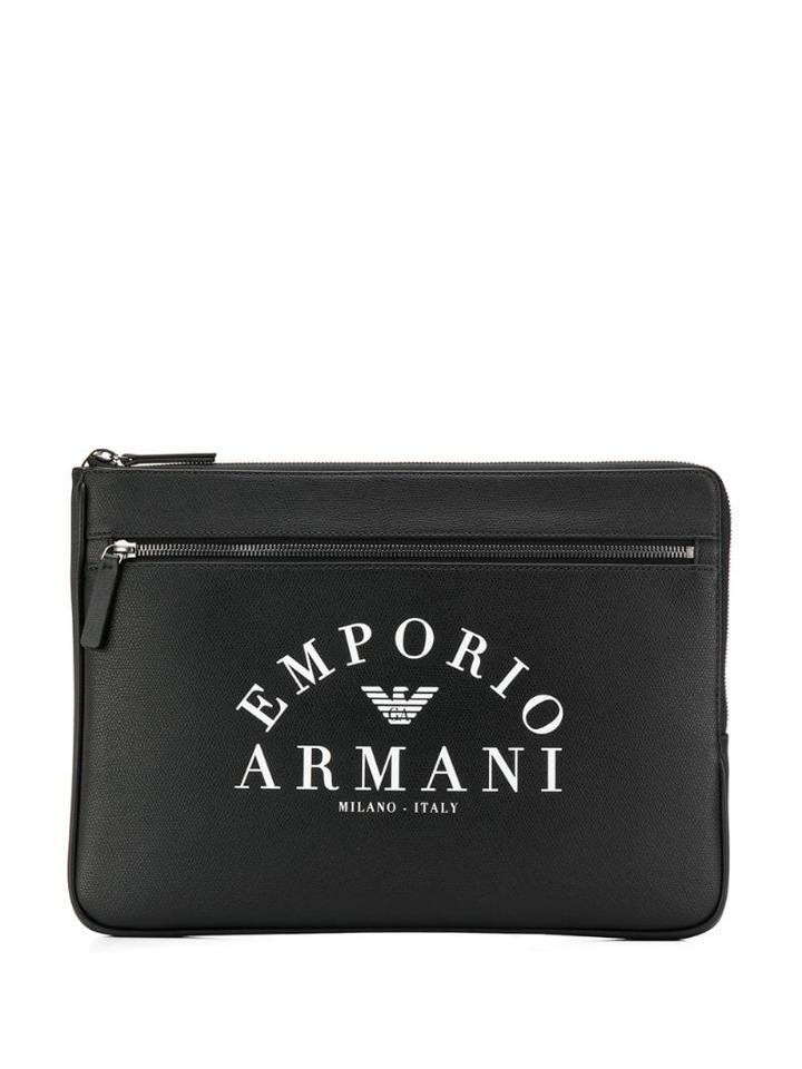 Emporio Armani Logo Print Clutch Bag - Black