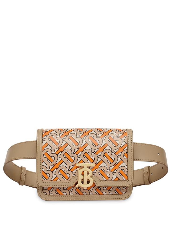 Burberry Belted Monogram Print Leather Tb Bag - Orange