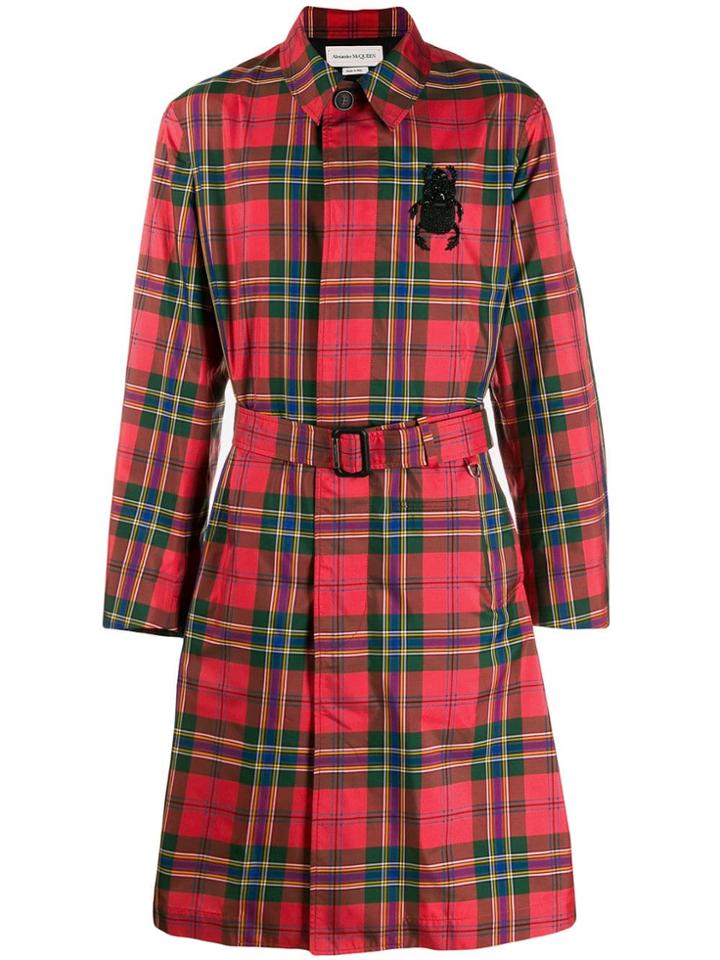 Alexander Mcqueen Tartan Motif Trench Coat - Red
