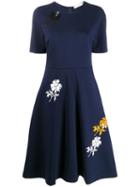Tory Burch Floral Print Flare Dress - Blue