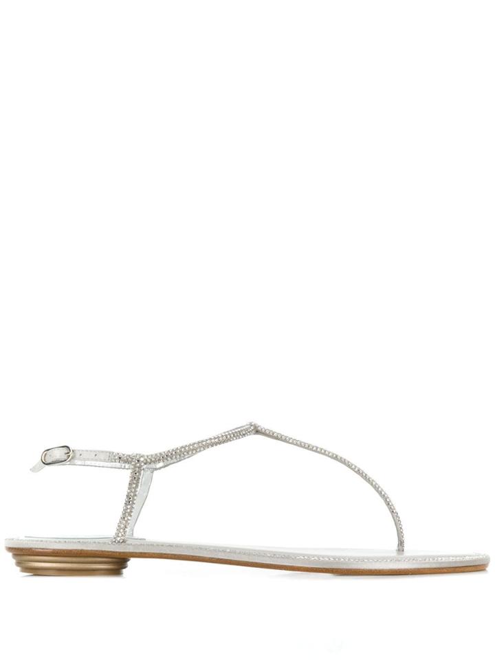 René Caovilla Embellished Flat Sandals - Silver