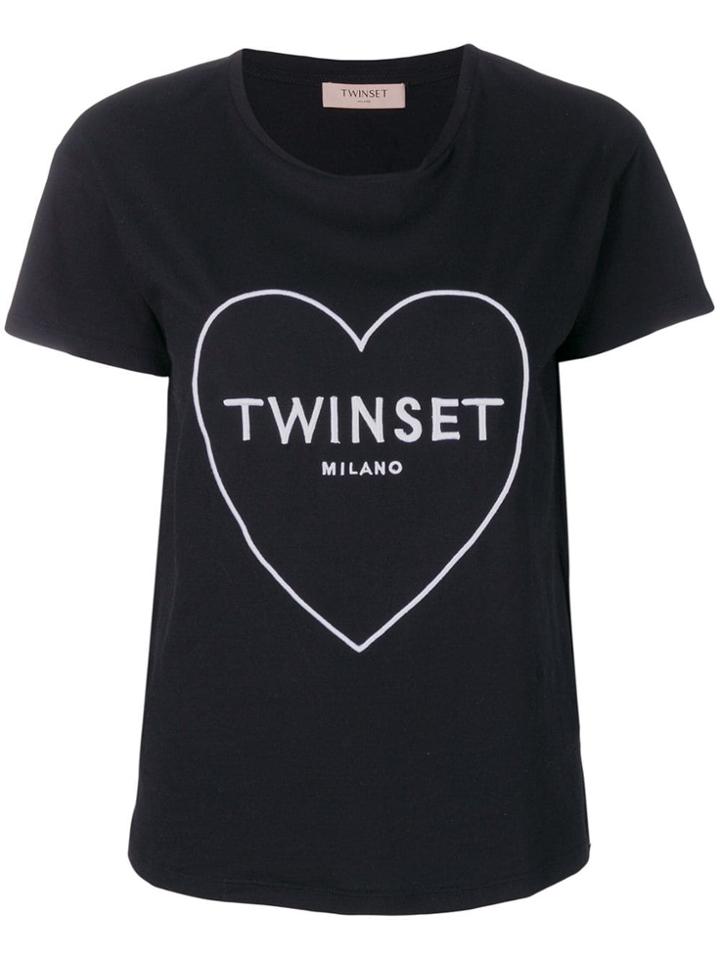 Twin-set Logo Heart Embroidered T-shirt - Black
