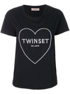 Twin-set Logo Heart Embroidered T-shirt - Black