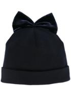 Federica Moretti 'velvet Bow' Beanie, Women's, Blue, Silk/viscose/virgin Wool