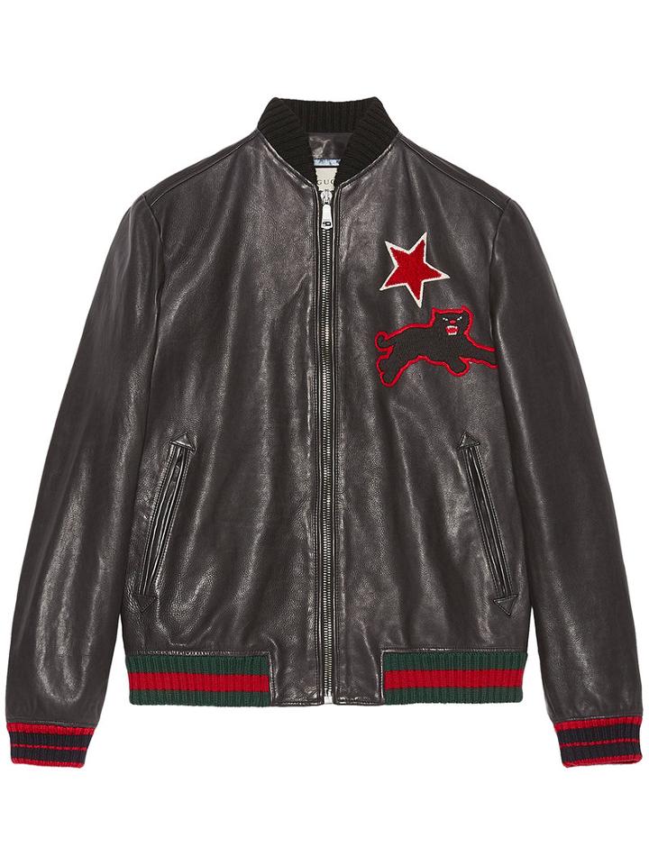 Gucci - Leather Bomber With Embroideries - Men - Leather - 54, Black, Leather