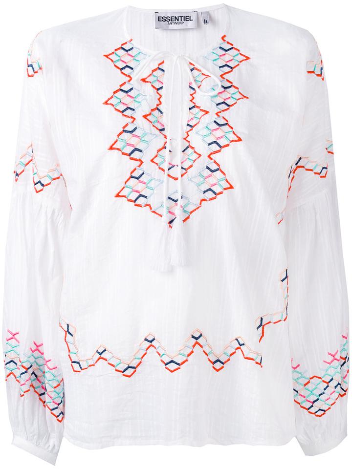 Essentiel Antwerp - Embroidered Tassel Blouse - Women - Cotton/polyester - 34, White, Cotton/polyester